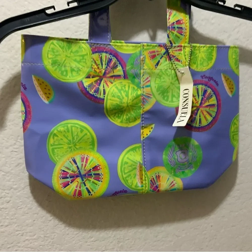 Consuela Grab N Go Small Tote Lunch Bag Purple With Limes NWT